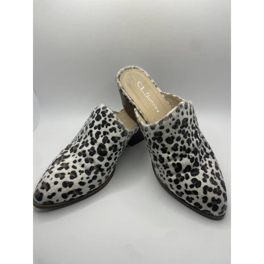 Very Volatile LA Leather Leopard Calf Hair Sling Back Mules Booties Womens 71/2